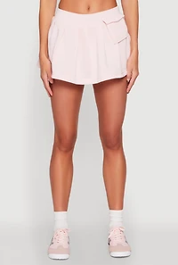 Womens Fleece Lined Pleated Cargo Skort, Pink, Size M