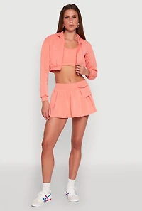 Womens Fleece Lined Pleated Cargo Skort, Orange, Size S