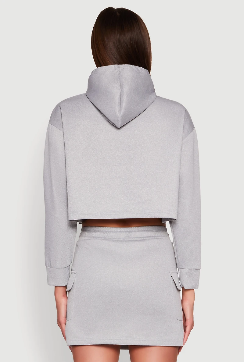 Womens Long Sleeve Hooded Sweatshirt, Grey, Size L