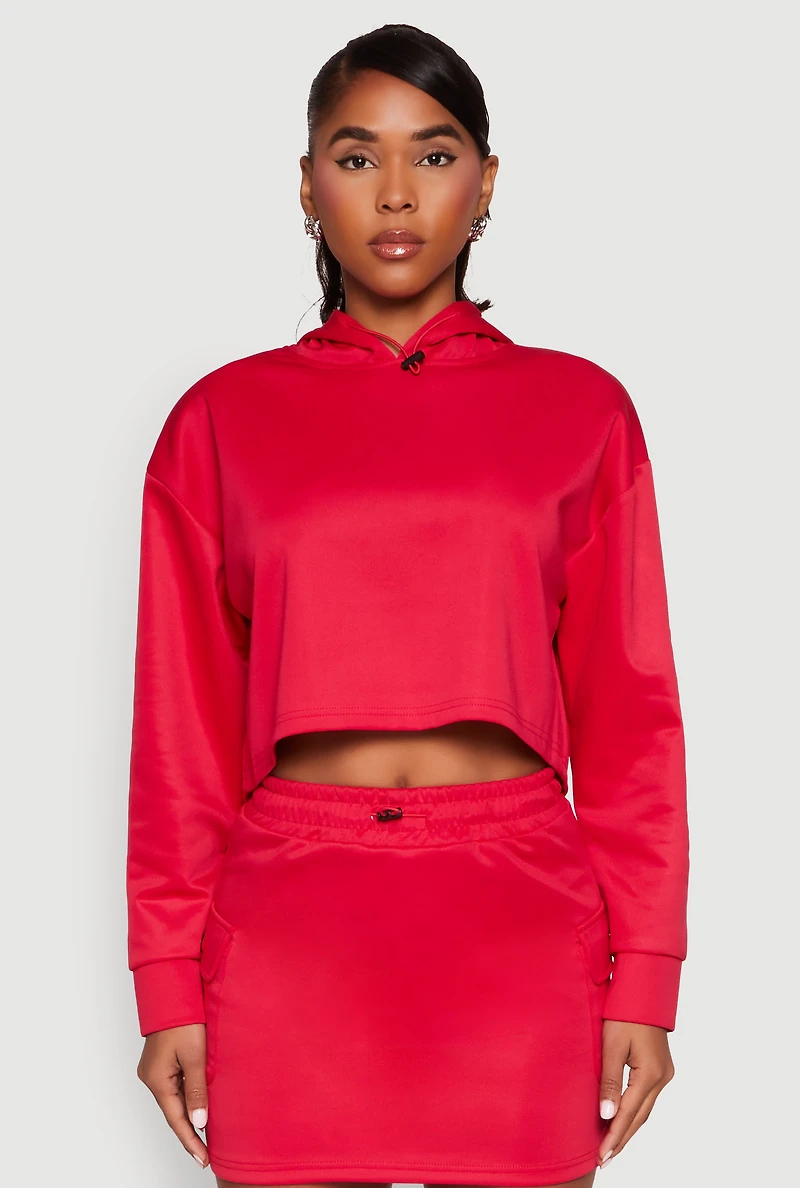 Womens Long Sleeve Hooded Sweatshirt, Red, Size M
