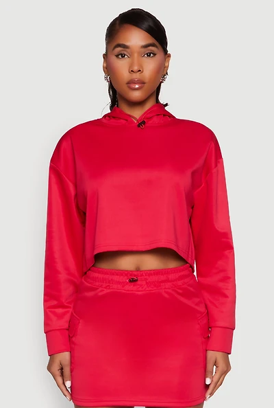 Womens Long Sleeve Hooded Sweatshirt, Red, Size M