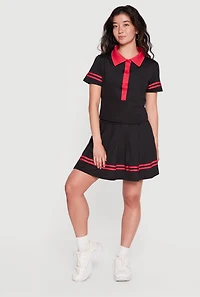 High Waisted Varsity Stripe Pleated Skirt