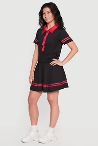 High Waisted Varsity Stripe Pleated Skirt