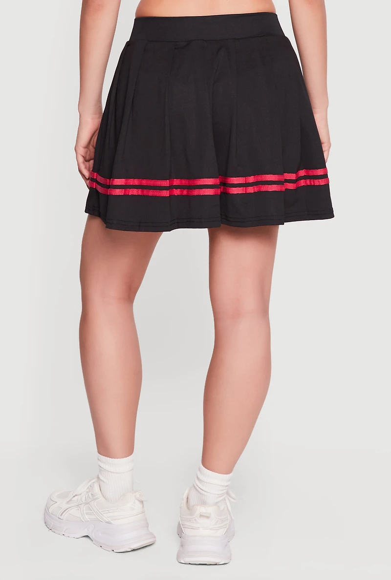 High Waisted Varsity Stripe Pleated Skirt