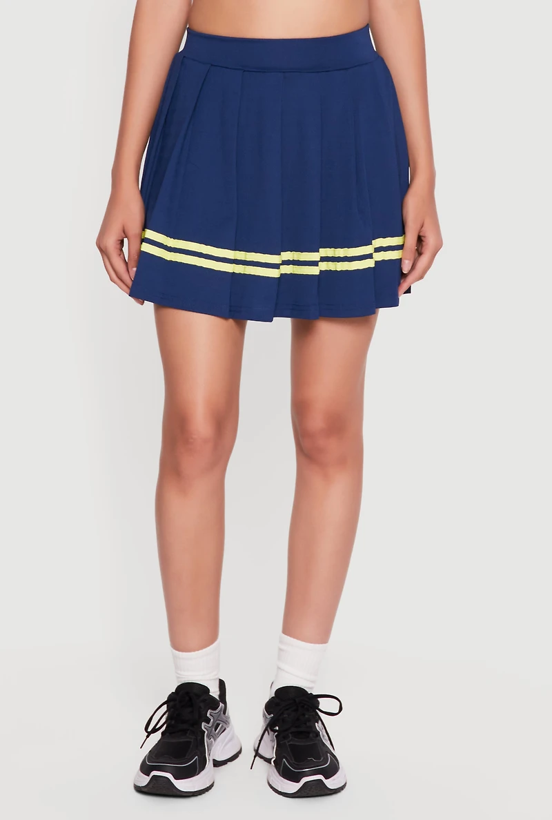 High Waisted Varsity Stripe Pleated Skirt