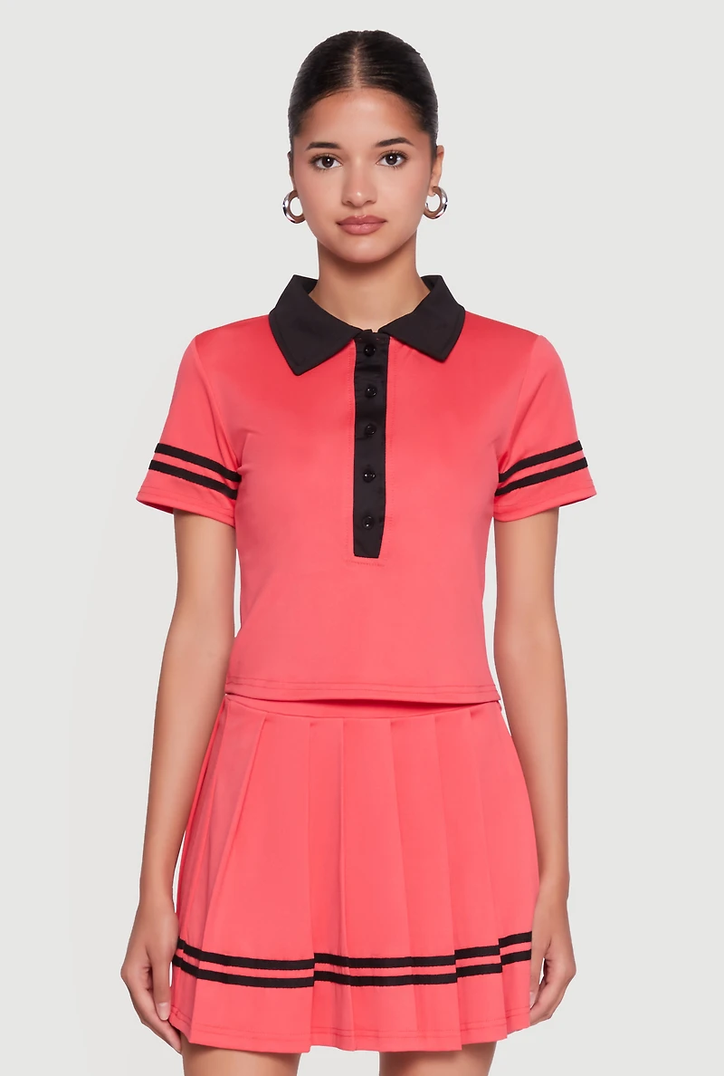 Contrast Trim and Varsity Stripe Cropped Shirt