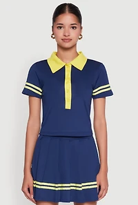 Contrast Trim and Varsity Stripe Cropped Shirt