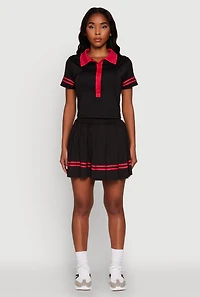 Womens Contrast Trim and Varsity Stripe Cropped Shirt, M