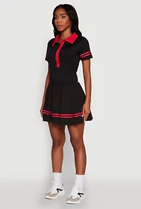 Womens Contrast Trim and Varsity Stripe Cropped Shirt, M