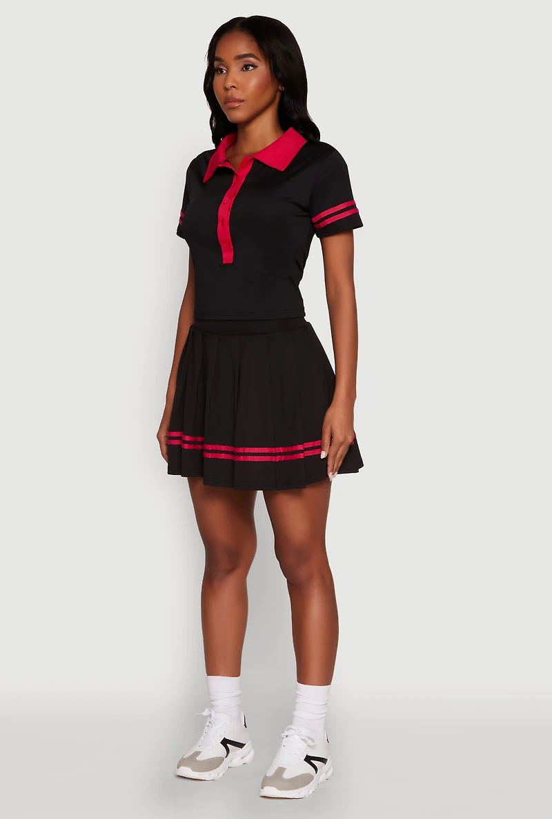 Womens Contrast Trim and Varsity Stripe Cropped Shirt, Black, Size S