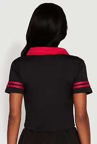 Womens Contrast Trim and Varsity Stripe Cropped Shirt, M
