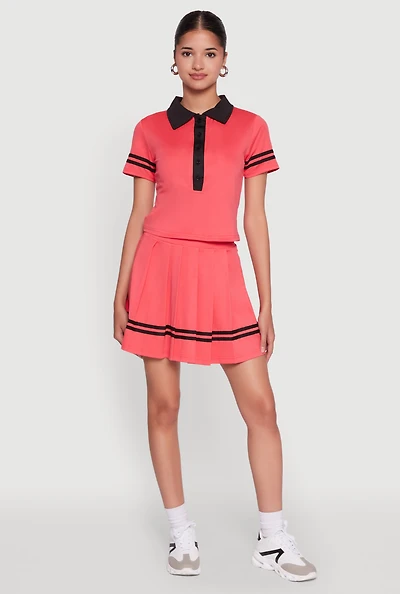 Womens Trendy Varsity Stripe Pleated Mini Skirt, Pink, Size S