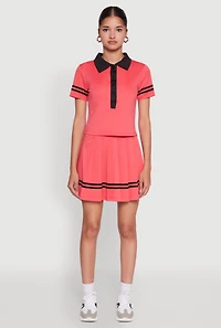 Womens Trendy Varsity Stripe Pleated Mini Skirt, Pink, Size S