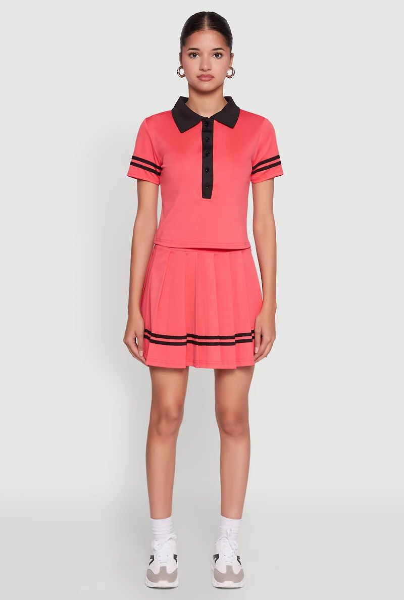 Womens Trendy Varsity Stripe Pleated Mini Skirt, Pink, Size M