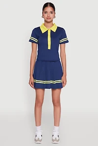Womens Trendy Varsity Stripe Pleated Mini Skirt, Blue, Size XL