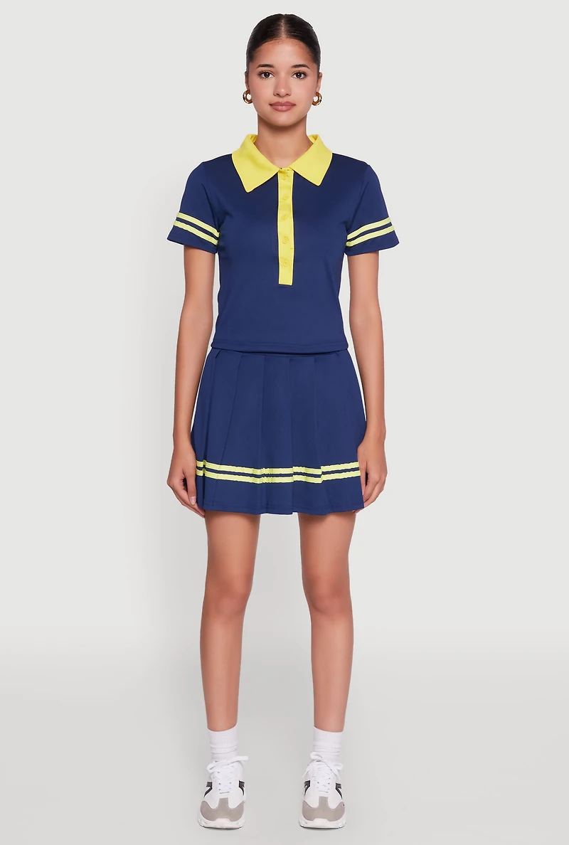 Womens Trendy Varsity Stripe Pleated Mini Skirt, Blue, Size S