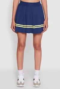 Womens Trendy Varsity Stripe Pleated Mini Skirt, Blue, Size XL