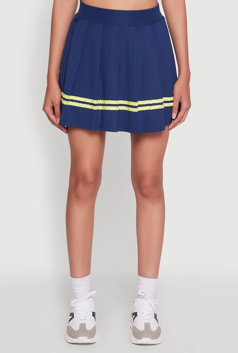 Womens Trendy Varsity Stripe Pleated Mini Skirt, Blue, Size S