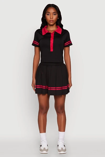 Womens Trendy Varsity Stripe Pleated Mini Skirt,