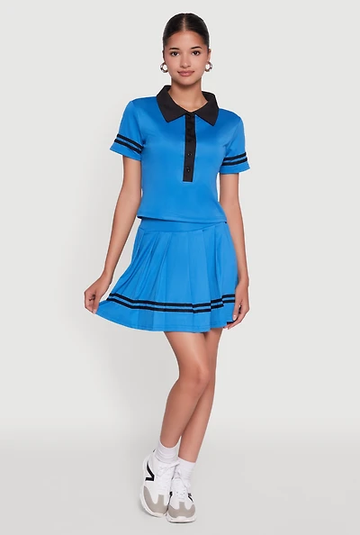 Womens Trendy Varsity Stripe Pleated Mini Skirt, Blue, Size L