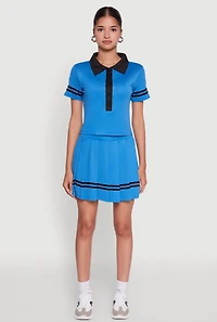 Womens Trendy Varsity Stripe Pleated Mini Skirt, Blue, Size L