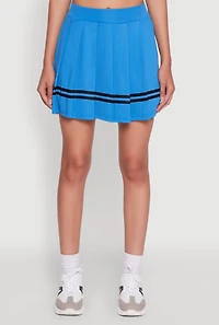 Womens Trendy Varsity Stripe Pleated Mini Skirt, Blue, Size L