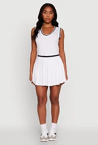 Stylish Pleated Varsity Stripe Skater Dress
