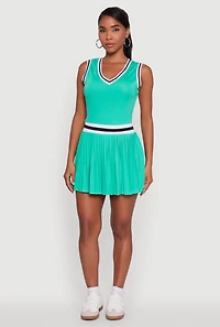 Womens Stylish Pleated Varsity Stripe Skater Dress, S