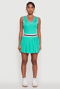 Womens Stylish Pleated Varsity Stripe Skater Dress, S