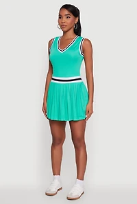 Womens Stylish Pleated Varsity Stripe Skater Dress, S