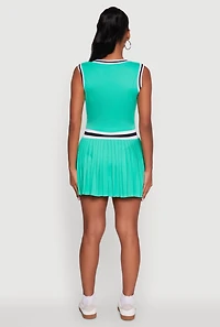 Womens Stylish Pleated Varsity Stripe Skater Dress, S