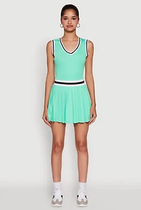 Womens Stylish Pleated Varsity Stripe Skater Dress,