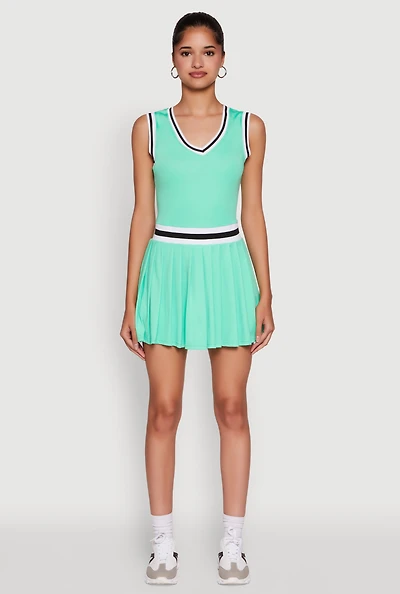 Womens Stylish Pleated Varsity Stripe Skater Dress,