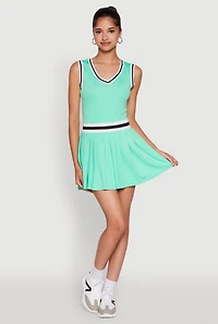 Stylish Pleated Varsity Stripe Skater Dress