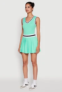 Womens Stylish Pleated Varsity Stripe Skater Dress,