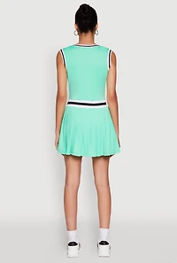 Womens Stylish Pleated Varsity Stripe Skater Dress,