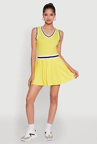 Womens Stylish Pleated Varsity Stripe Skater Dress, Yellow, Size M
