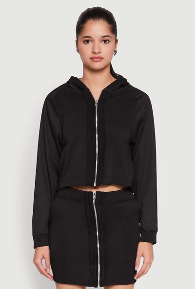 Womens Fleece Lined Rib Knit Zip Front Sweatshirt,