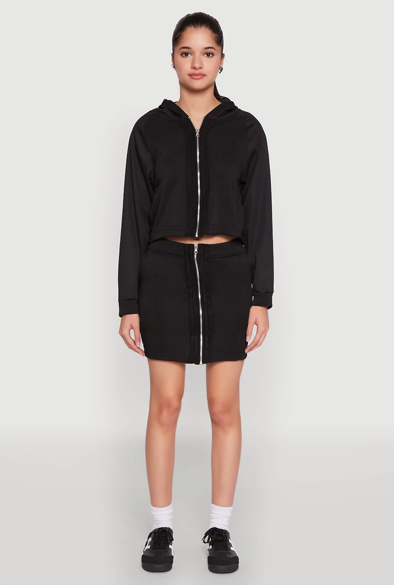 Womens Fleece Lined Rib Knit Zip Front Sweatshirt,