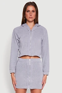 Womens Fleece Lined Rib Knit Zip Front Sweatshirt, L