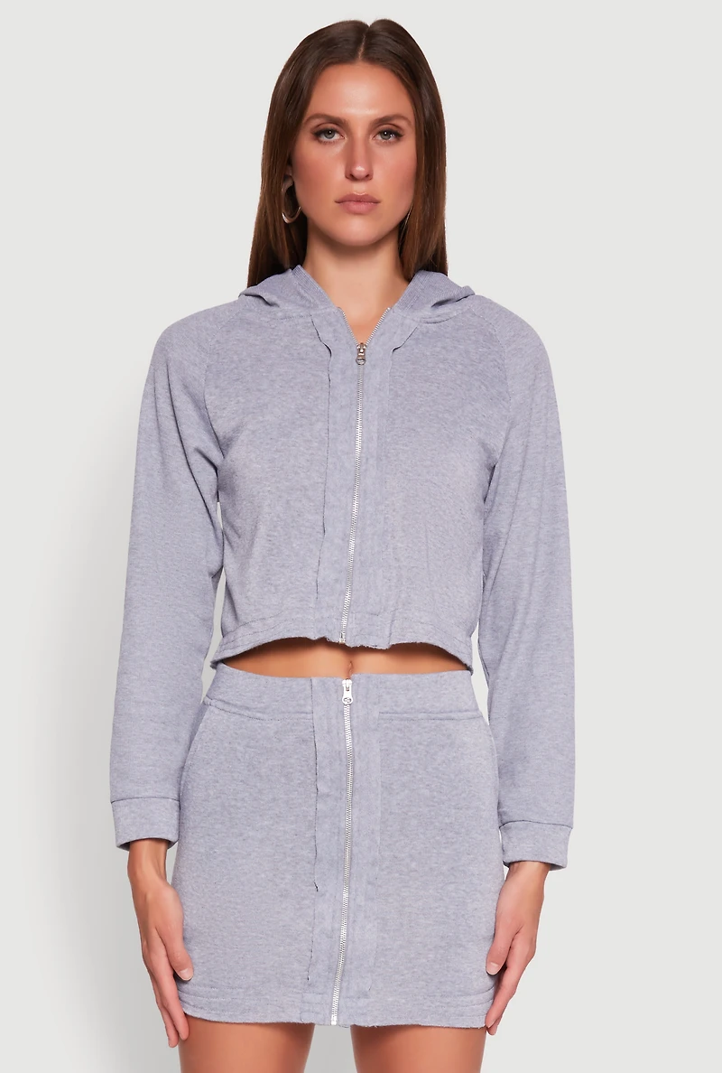 Fleece Lined Rib Knit Zip Front Sweatshirt