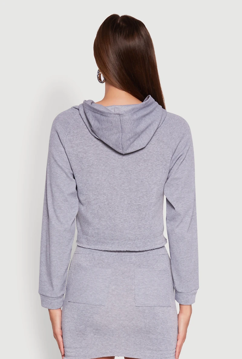 Womens Fleece Lined Rib Knit Zip Front Sweatshirt, L
