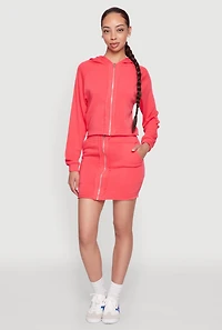 Womens Fleece Lined Rib Knit Zip Front Sweatshirt, Pink,