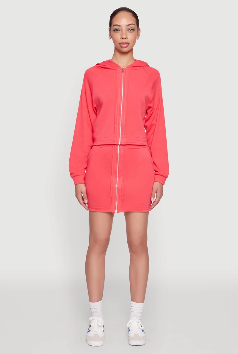 Womens Fleece Lined Rib Knit Zip Front Sweatshirt, Pink,