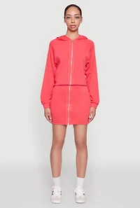 Womens Fleece Lined Rib Knit Zip Front Sweatshirt, Pink,