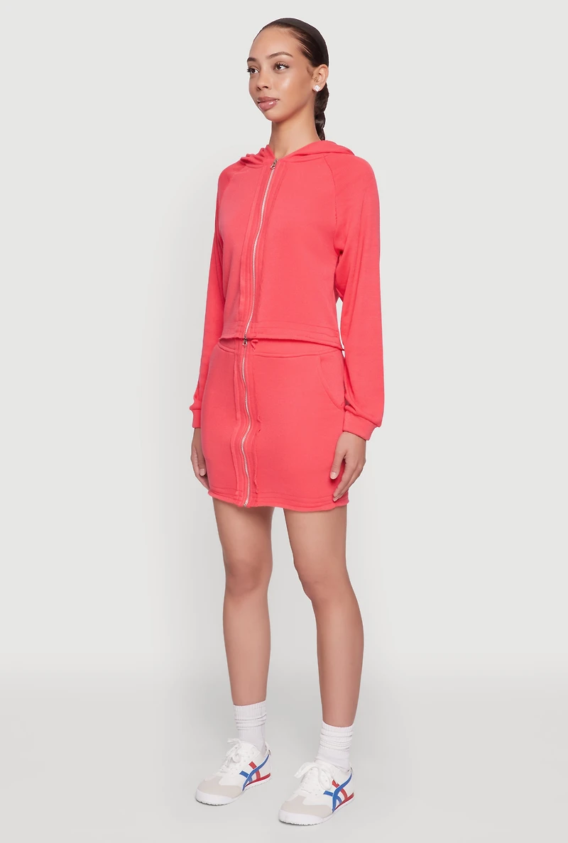 Womens Fleece Lined Rib Knit Zip Front Sweatshirt, Pink,