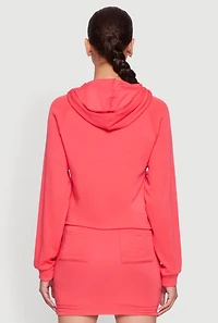 Womens Fleece Lined Rib Knit Zip Front Sweatshirt, Pink,