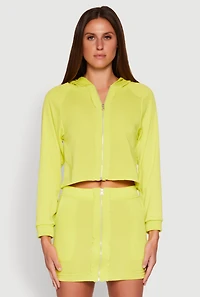 Fleece Lined Rib Knit Zip Front Sweatshirt