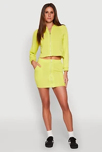 Fleece Lined Rib Knit Zip Front Sweatshirt