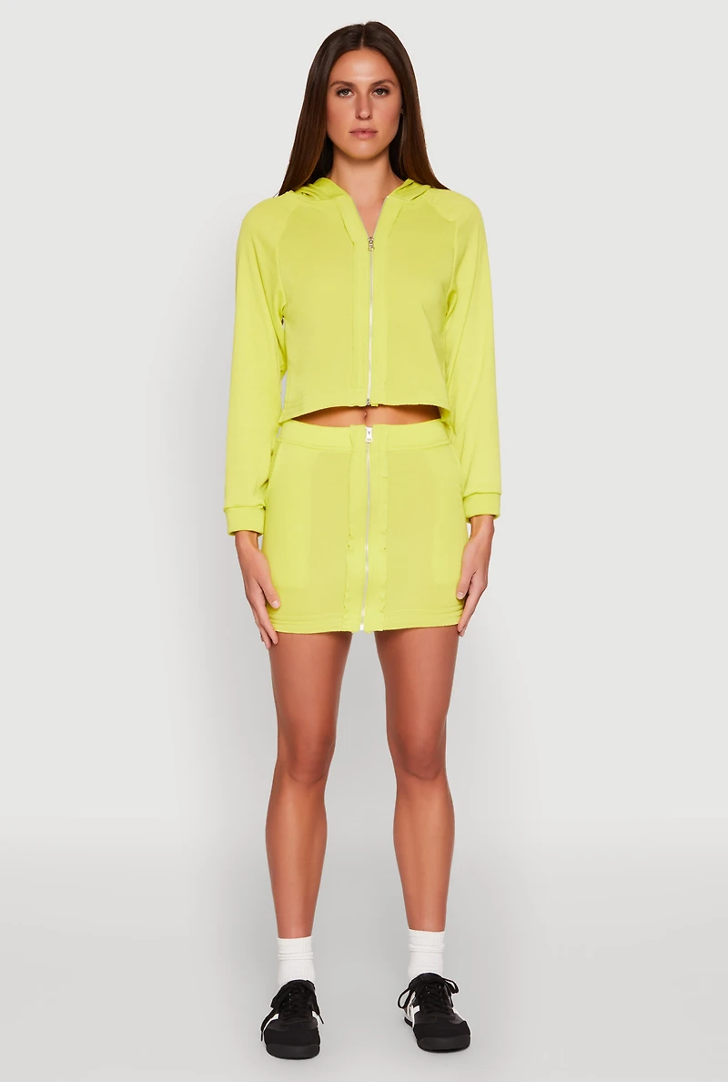 Fleece Lined Rib Knit Zip Front Sweatshirt